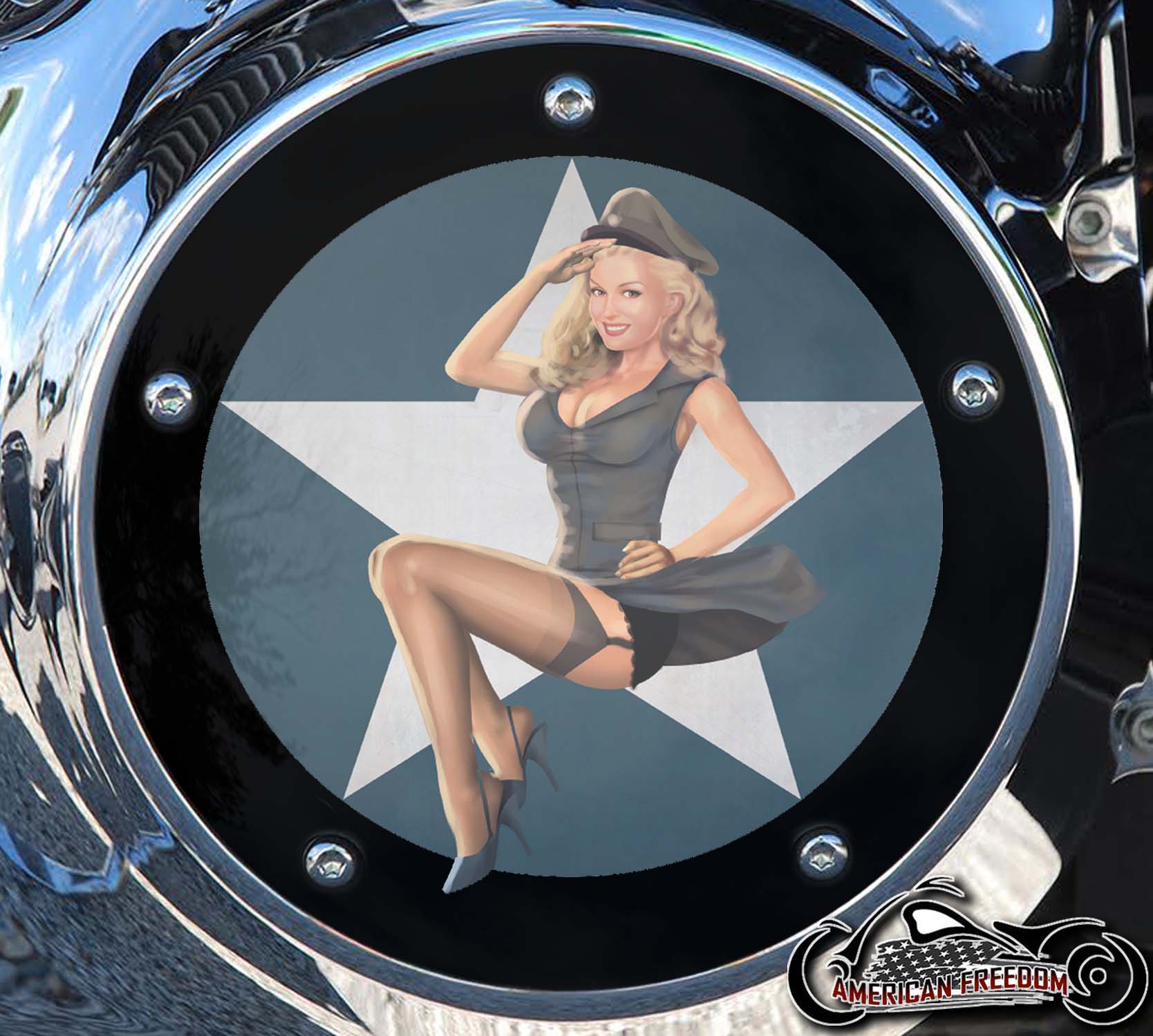 Custom Derby Cover - Military Pin Up Star